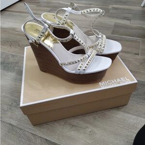 Michael Kors White and Brown Wedge Shoes
